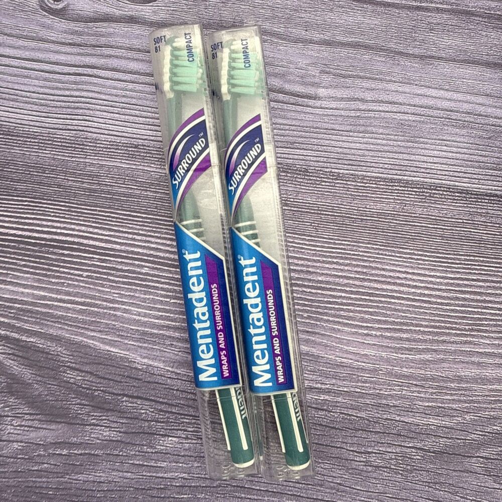 2 LOT Mentadent 81 Toothbrush Soft Compact Head Wraps & Surround Bristles GREEN